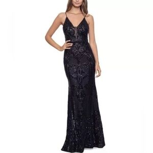 NWT Betsy & Adam Embellished Illusion-Inset Gown in Black Tan Size 2